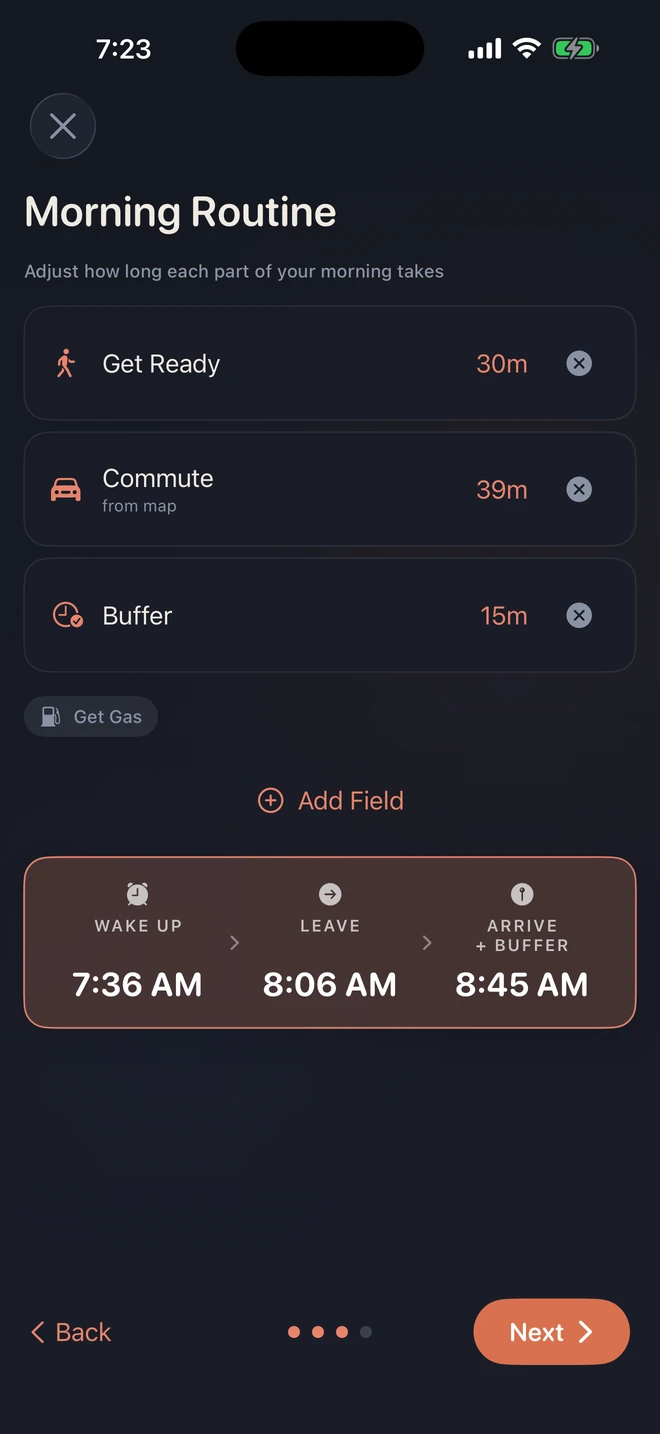 Morning Launch building wake and leave times around your real morning routine steps