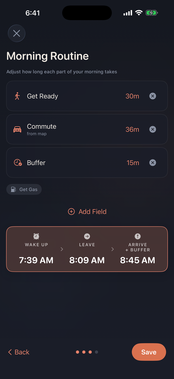 Morning Launch building wake and leave times around your real morning routine steps